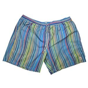 Psycho Bunny Swim Trunks Mens 5XL Blue Multi Stripe Board Shorts Mesh logo
